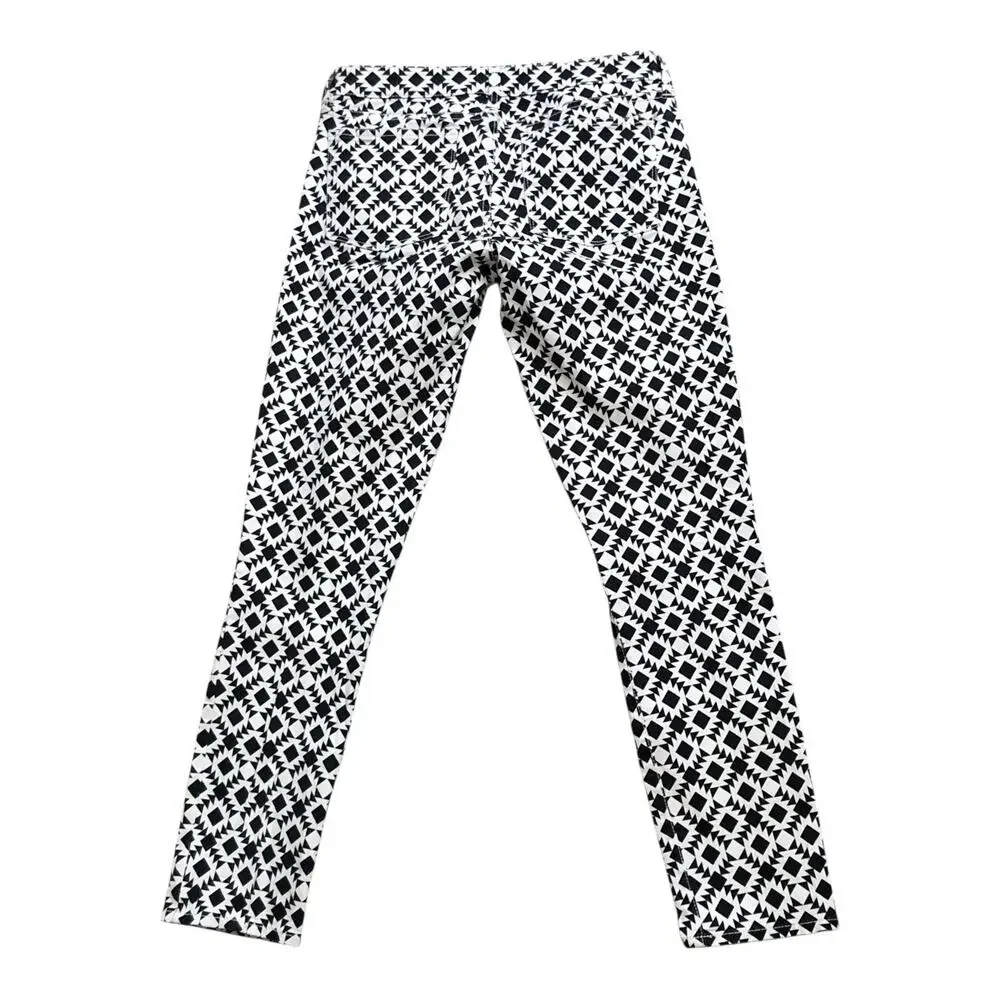 J Crew Toothpick Low Rise Skinny Jeans Womens 28 Black White Geometric Stretch